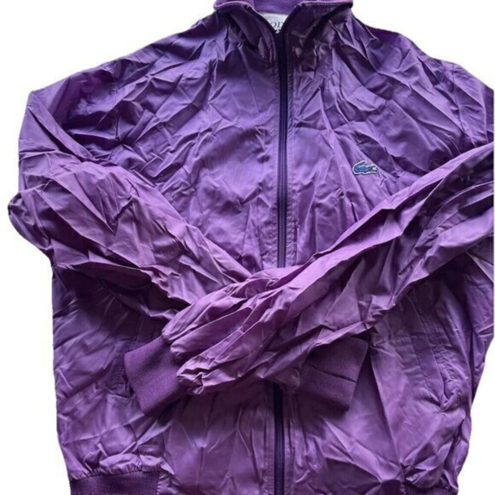 Vintage IZOD Lacoste zip up Purple Bomber Windbreaker Men’s Jacket Sz L Slim